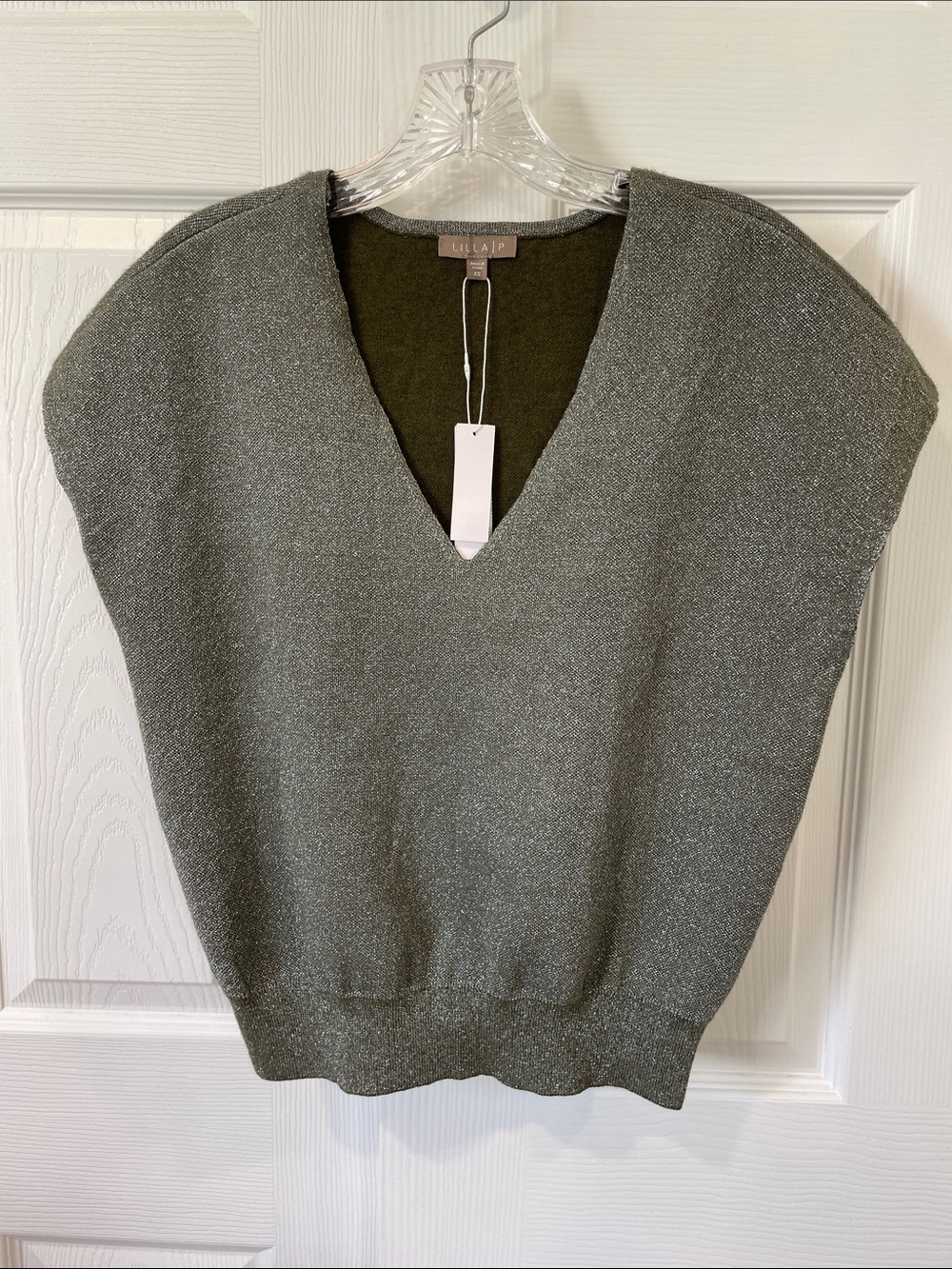 Lilla P  Metallic V-Neck Sweater with silver/ green undertone Tank size XS